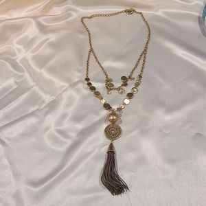 Double statement tassel necklace